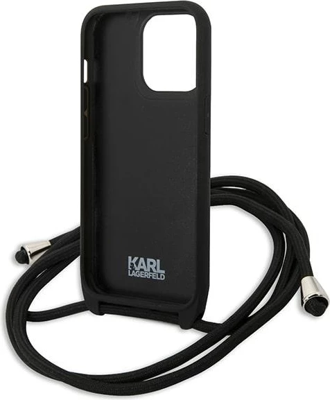 Mbështjellës Karl Lagerfeld Leather Monogram Patch and Cord për iPhone 13 Pro/13, E zezë
