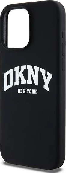 Mbështjellës DKNY Liquid Silicone me logo të bardhë, MagSafe, për iPhone 15 Pro Max, zi