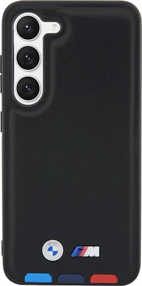 Mbështjellës BMW Leather Stamp Tricolor për Samsung Galaxy S23+, lëkurë, e zezë
