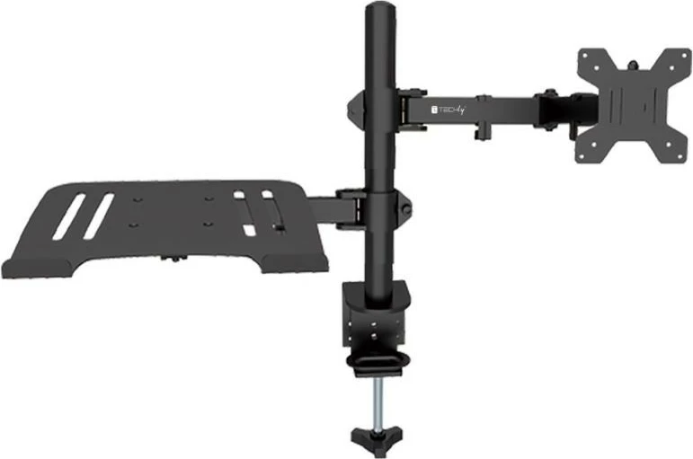 Mbajtëse tavoline Techly 2-në-1 për monitor 13-32" dhe laptop 12-17", rrotulluese, e zezë