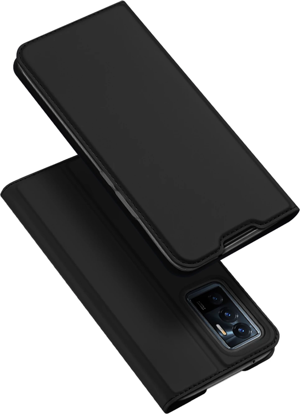 Mbështjellës Dux Ducis Skin Pro për Vivo V23e, me kapak, xhep kartelash dhe mbajtëse, e zezë