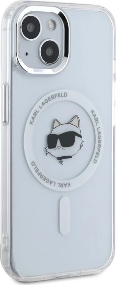 Mbështjellës Karl Lagerfeld IML Metal Choupette Head MagSafe për iPhone 15 Plus, Bardhë