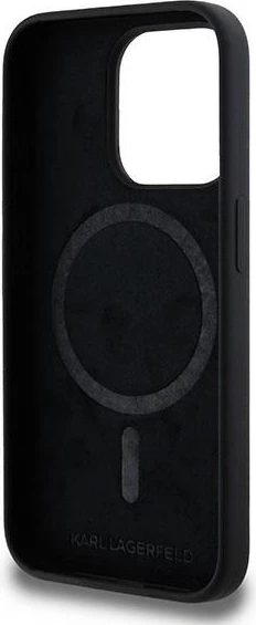 Mbështjellës Karl Lagerfeld Silicone Karl & Choupette MagSafe për iPhone 15 Pro, i zi