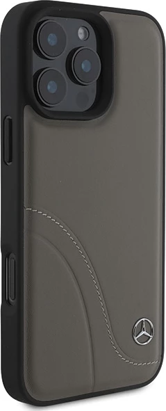 Mbështjellës Mercedes MB Curved Stitches për iPhone 16 Pro Max, Lëkurë, Kafe