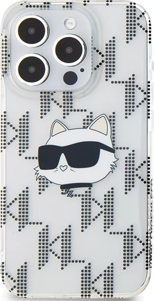 Mbështjellës Karl Lagerfeld IML Choupette Head & Monogram për iPhone 15 Pro Max, transparent