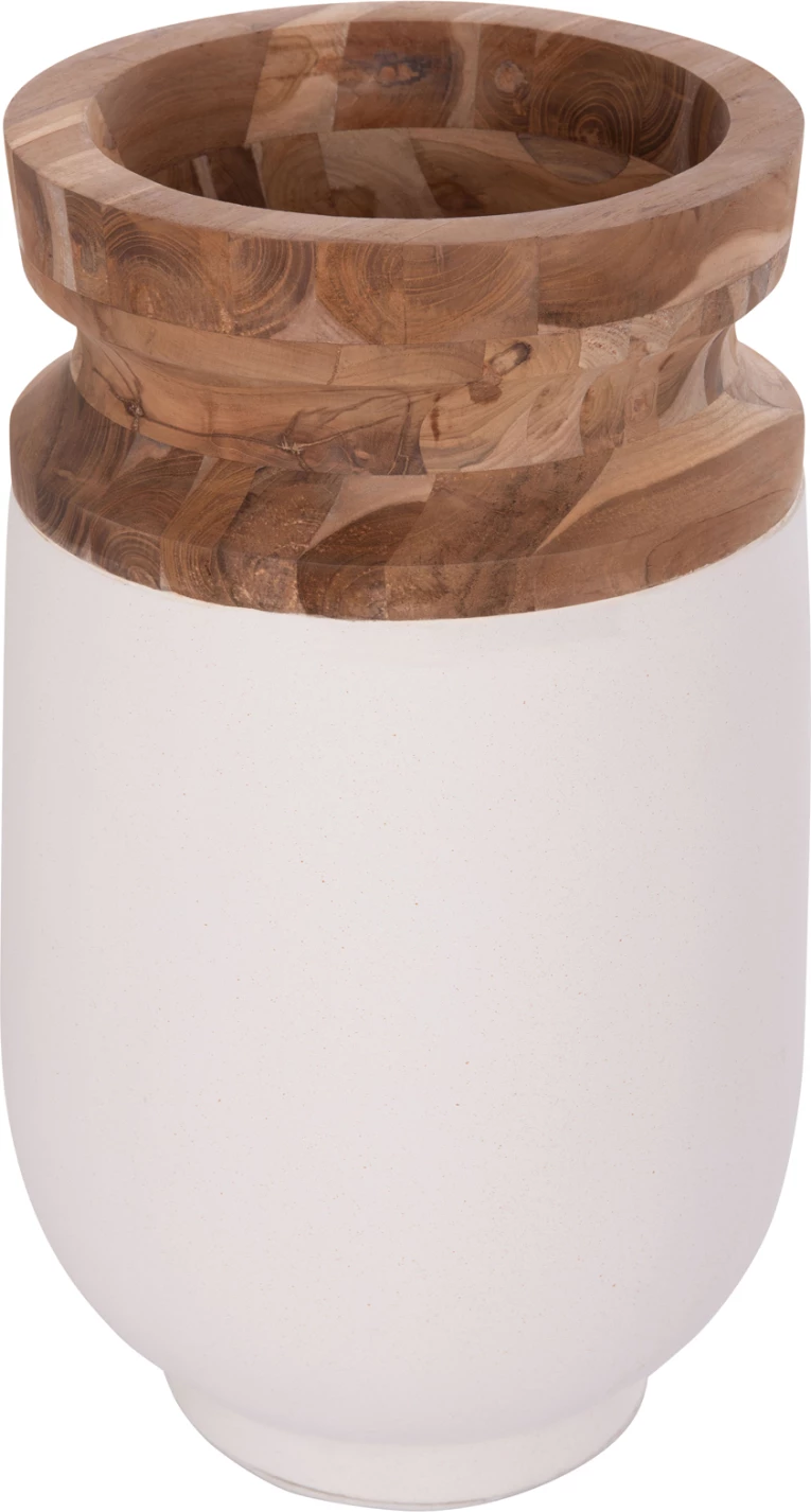 Vazo dekorative për dysheme LINTER, fibër-cement, ngjyrë e bardhë, dru tik, Φ34x60cm