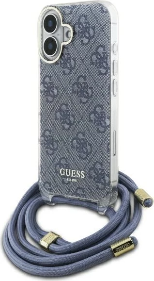 Mbështjellës Guess Crossbody Cord 4G Print për iPhone 16, Kaltër