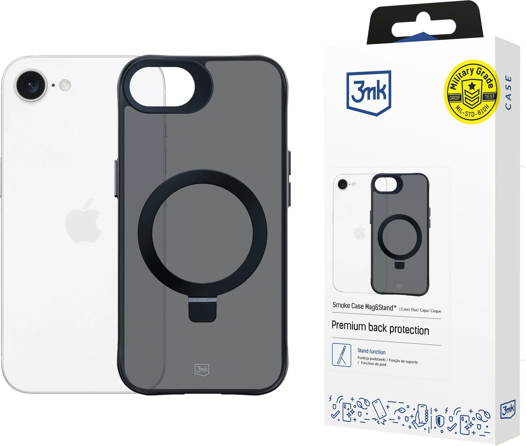 Mbështjellës 3mk Smoke Case Mag&Stand për Apple iPhone 16e, zi