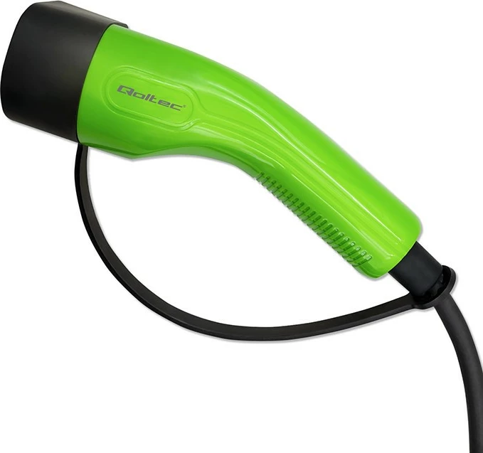 Stacion karikimi për makina elektrike Qoltec 52430, Type 2, 22kW, 3 faza, Wi-Fi, LCD, RFID, 5m, zi/gjelbër