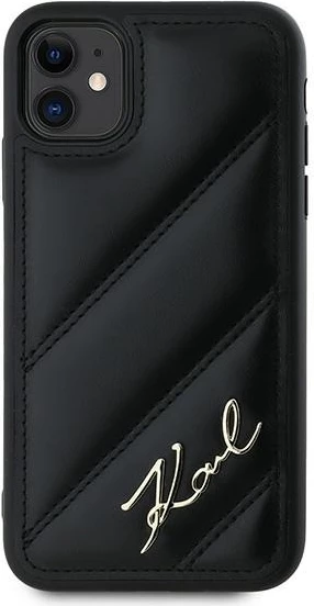 Mbështjellës Karl Lagerfeld Diagonal Quilted Script për iPhone 11/XR, i zi