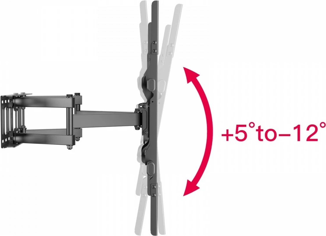 Mbajtës muri TV, TB, TB-854, deri 100 inç, ngarkesë 65 kg, VESA 800x600, shtrirje 70–505 mm, rrotullim 60°, pjerrësi 12°, zi