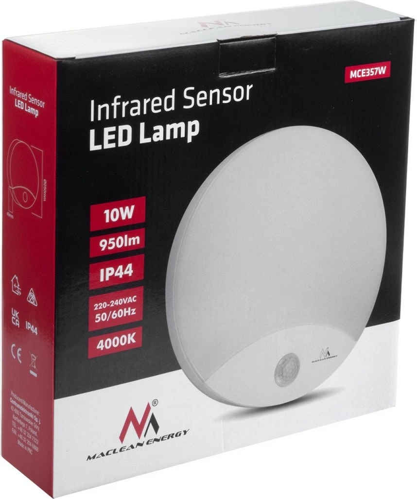 Lampë LED me sensor lëvizjeje Maclean MCE357W 10W 900lm 4000K IP44, e bardhë