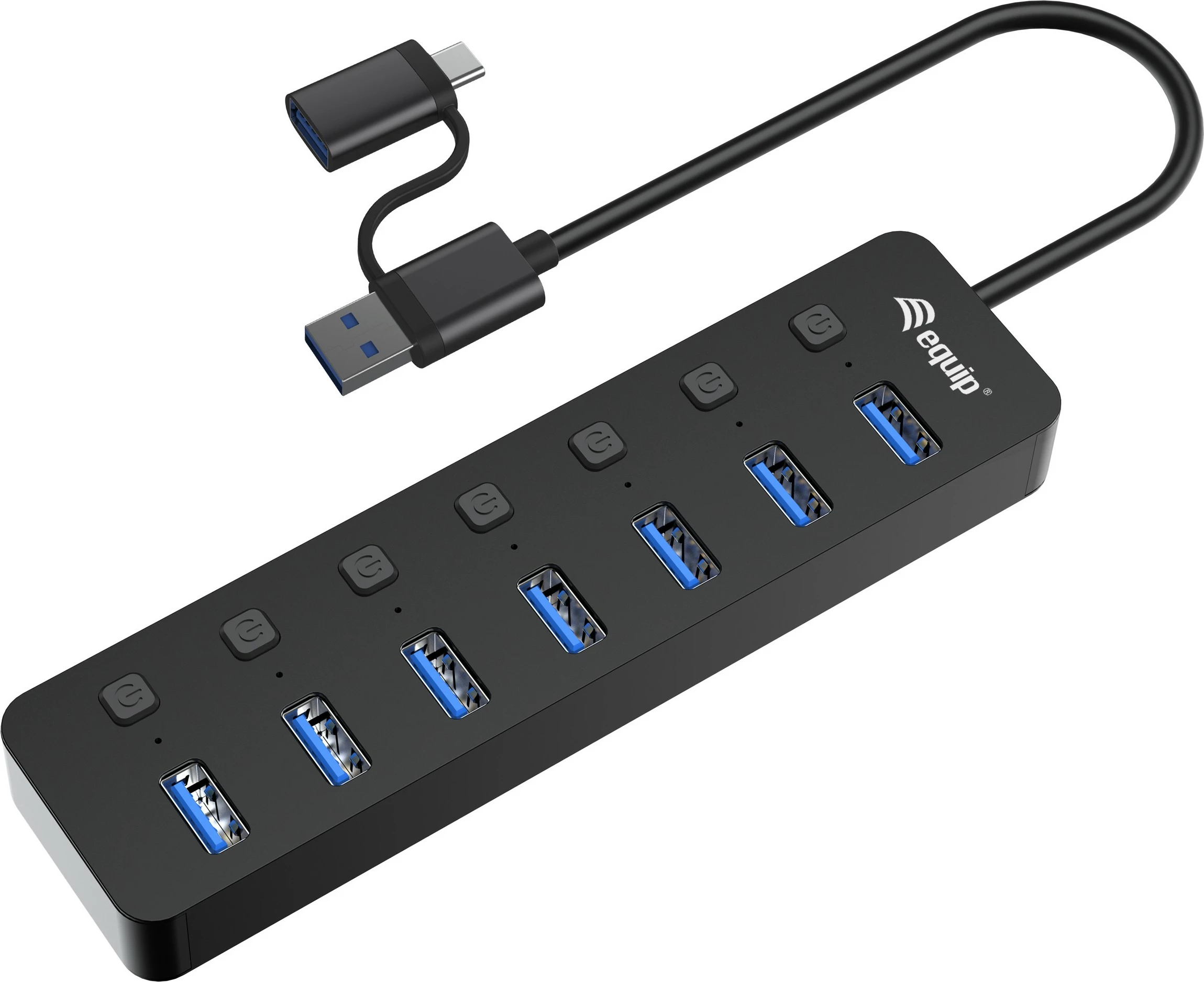 USB hub EQUIP 7 porta USB 3.2 Gen 1, me adapter rryme, i zi