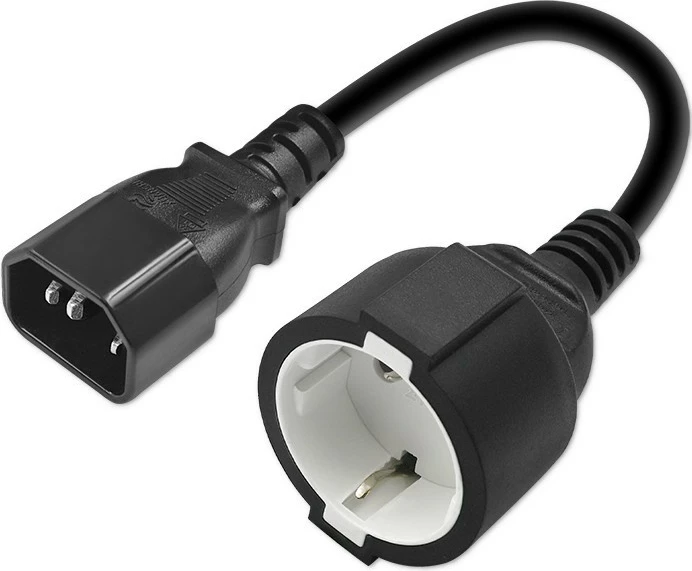 Adapter energjie Qoltec IEC 320 C14 në Schuko, 0.15m, Zi