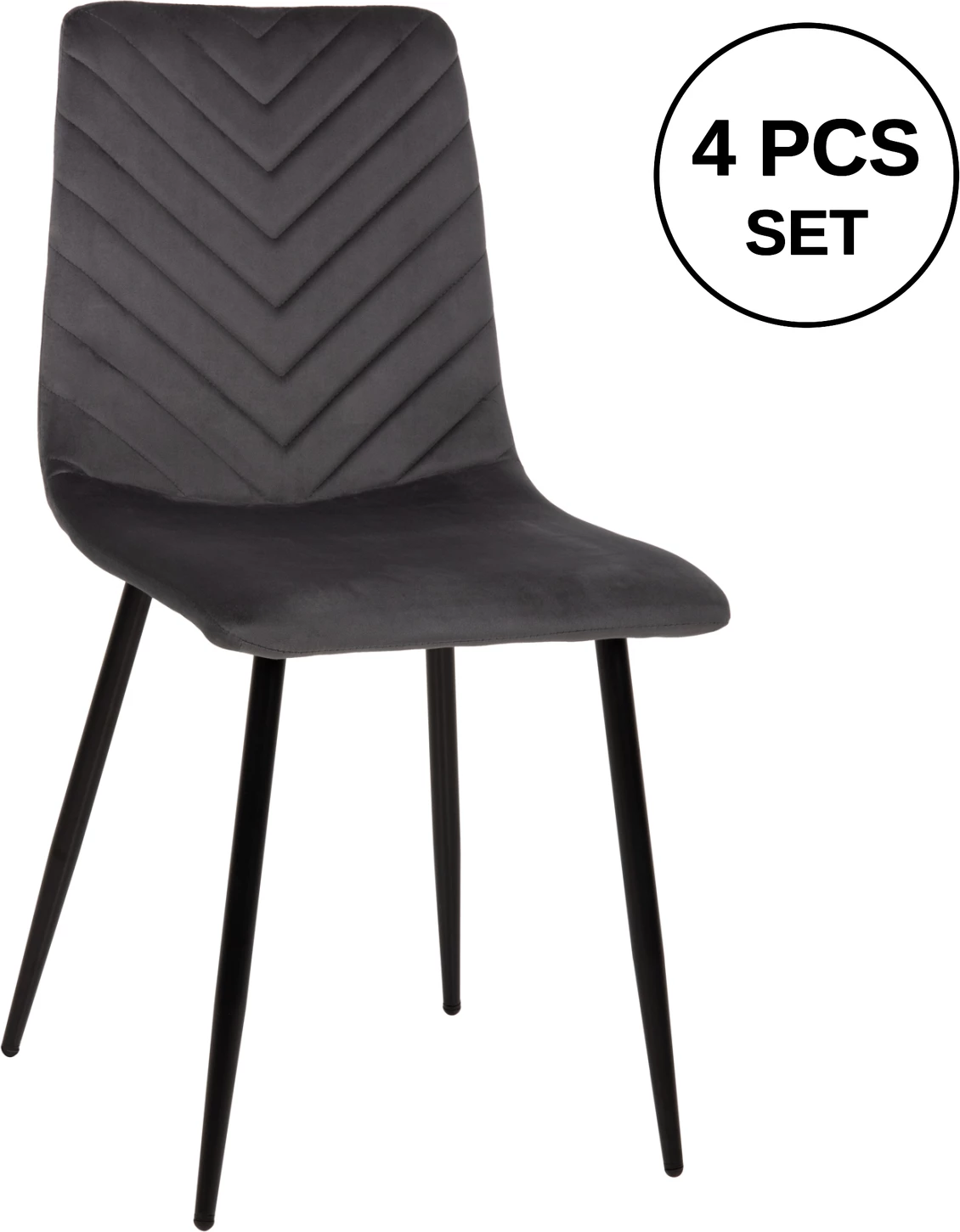 Karrige për ngrënie LATRELL FH8587.01 kadife gri & këmbë metali të zeza 43x54x88Hcm., set prej 4 copë