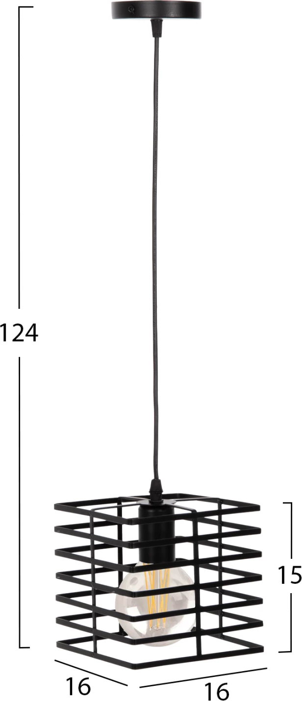 Llambë varëse tavani, kapak metali i zi, FH4131, 16x16x124H cm