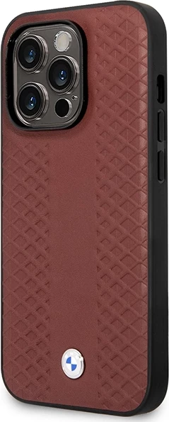 Mbështjellës BMW Leather Diamond Pattern MagSafe për iPhone 14 Pro Max 6.7", i kuq