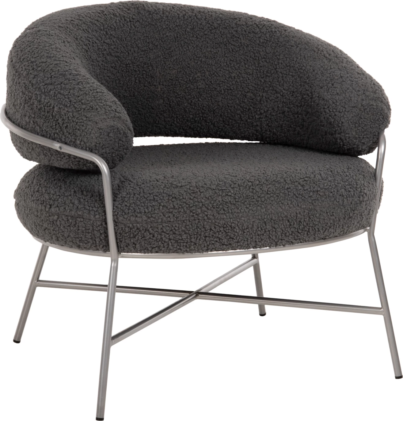 Fotelje TRUDI, stof boucle gri, kornizë metalike argjendi, 84x79x76cm