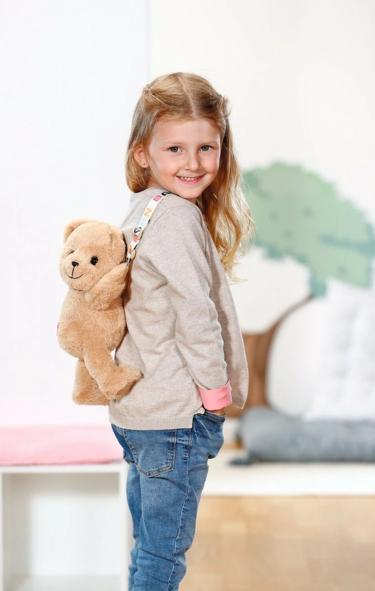 Çantë shpatulle, Baby Born, Bear Bag 836354-116724, formë arushi, me zinxhir dhe rrip supi i markës, për fëmijë 3+, Bezhë