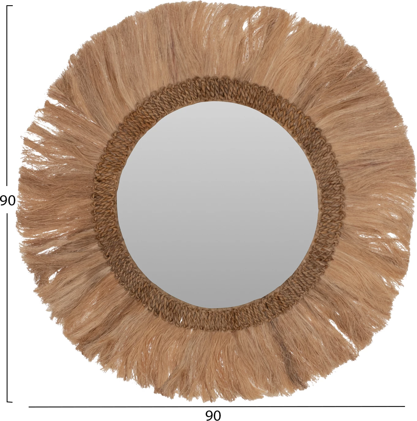 Pasqyrë rrethore me kornizë abaka, ngjyrë natyrale, 90x4.5x90cm, FH7730