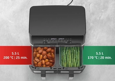 Fritezë me ajër të nxehtë CASO AirFry DuoChef 3186, 14 L, 2200 W, 2-in-1 furrë, e zezë/argjendtë