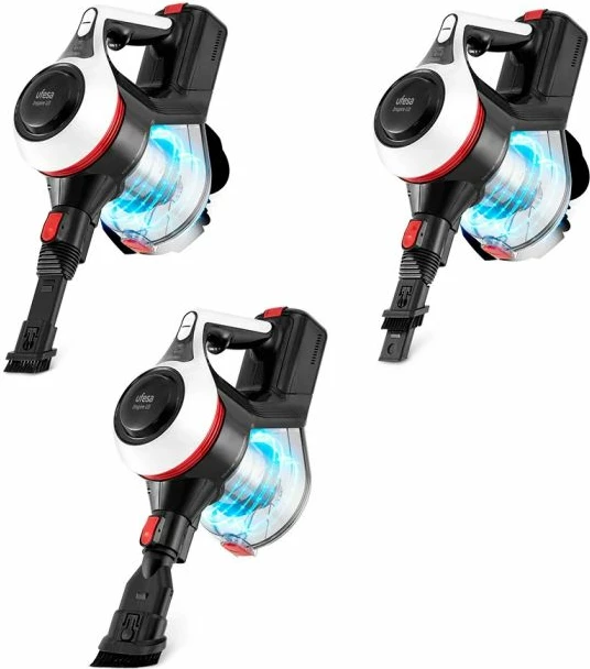 Fshesë me korent pa kabllo (upright) UFESA Inspire U3 Digital 22.2V 130W, bateri Li-ion 2200mAh, depo 0.8L, deri 40 min, bardh/zi/kuqe