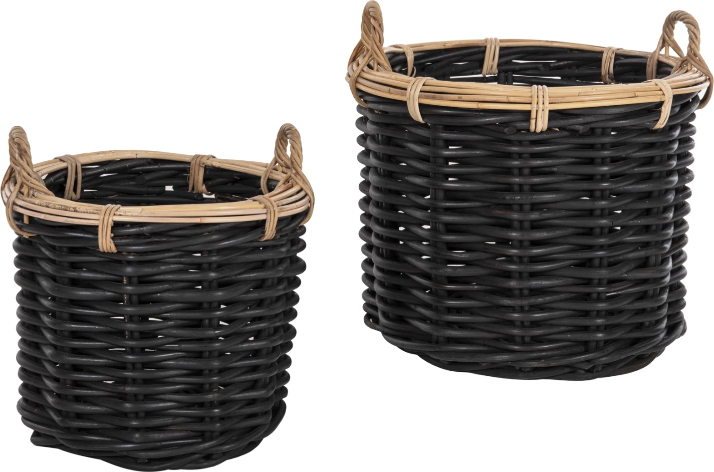 Shporta dyshemeje 2 copë, Potts, FH4379, rattan, ngjyrë e zezë dhe natyrale, Φ61+Φ45 cm