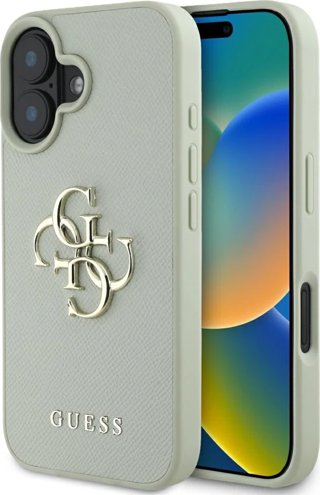 Mbështjellës Guess Grained Big 4G Logo Small Classic Logo për iPhone 16, Gjelbër