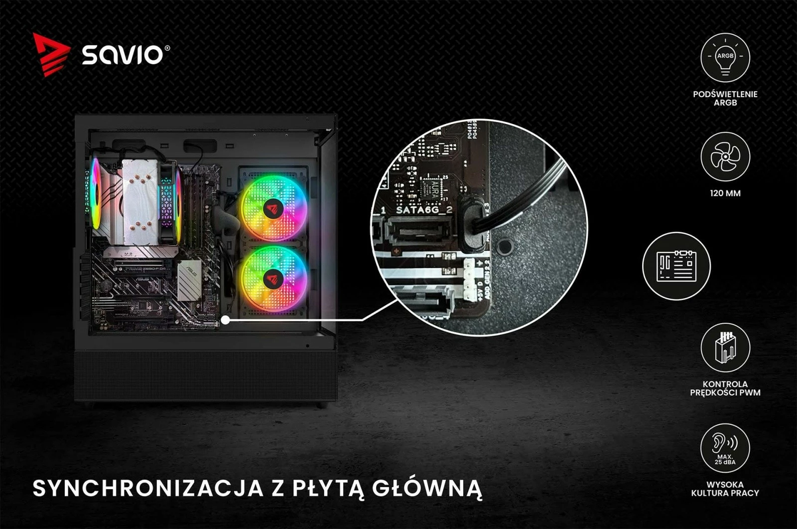 Ventilator kompjuteri Savio BLAST 120mm ARGB, 3-pin 5V, 4-pin 12V, i zi