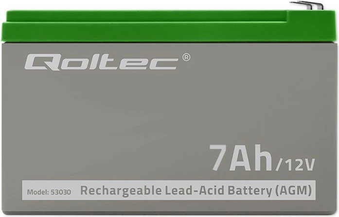 Bateri AGM Qoltec 53030, 12V, 7Ah, Gri/Gjelbër
