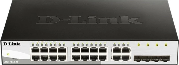 Switch D-Link DGS-1210-20/E 16x Gigabit, 4x SFP, Smart+ L2 me routing statik L3, fanless, desktop/rack
