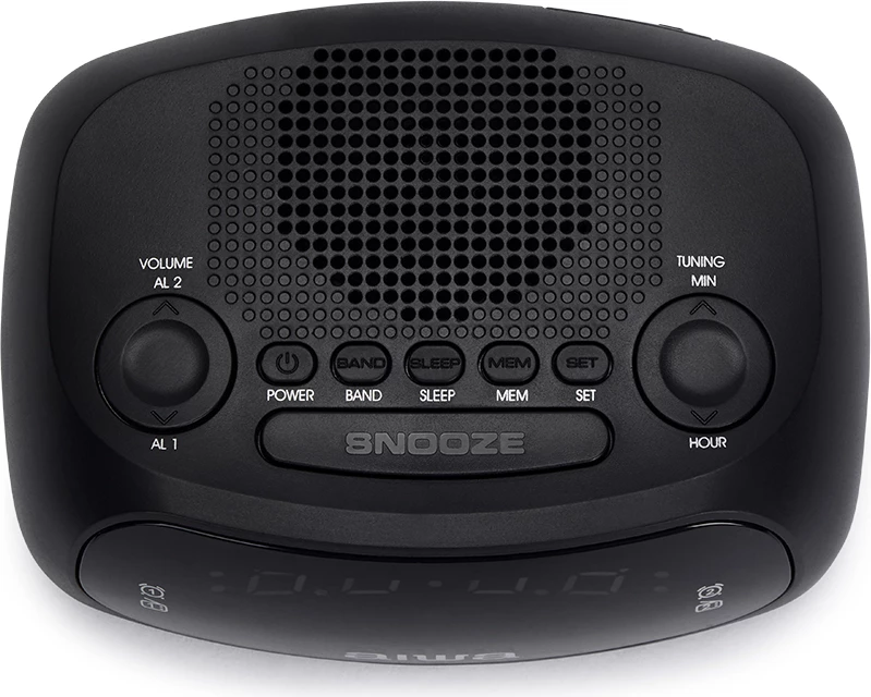 Radio orë alarmi Aiwa CR-09J, ekran LED 0.6\", AM/FM PLL, 20 memorje, dy alarm, 24-orësh, i zi