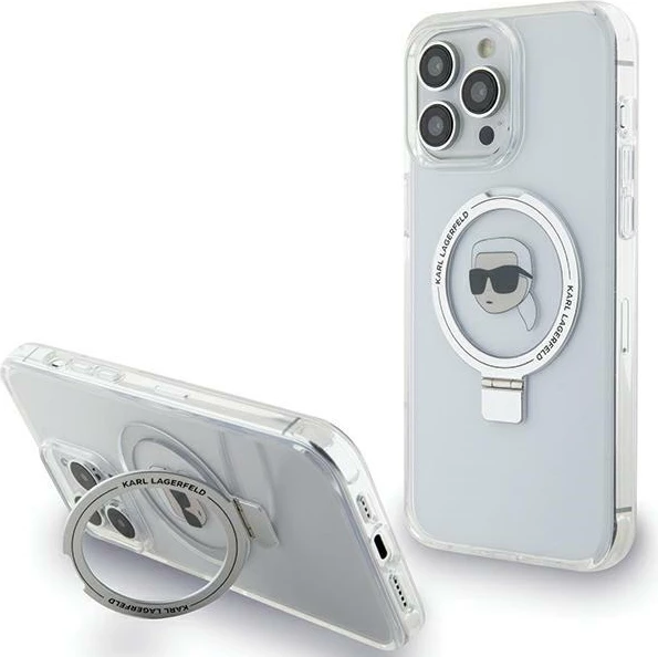 Mbështjellës Karl Lagerfeld KLHMP15XHMRSKHH për iPhone 15 Pro Max 6.7", Ring Stand Karl Head, MagSafe, Bardhë