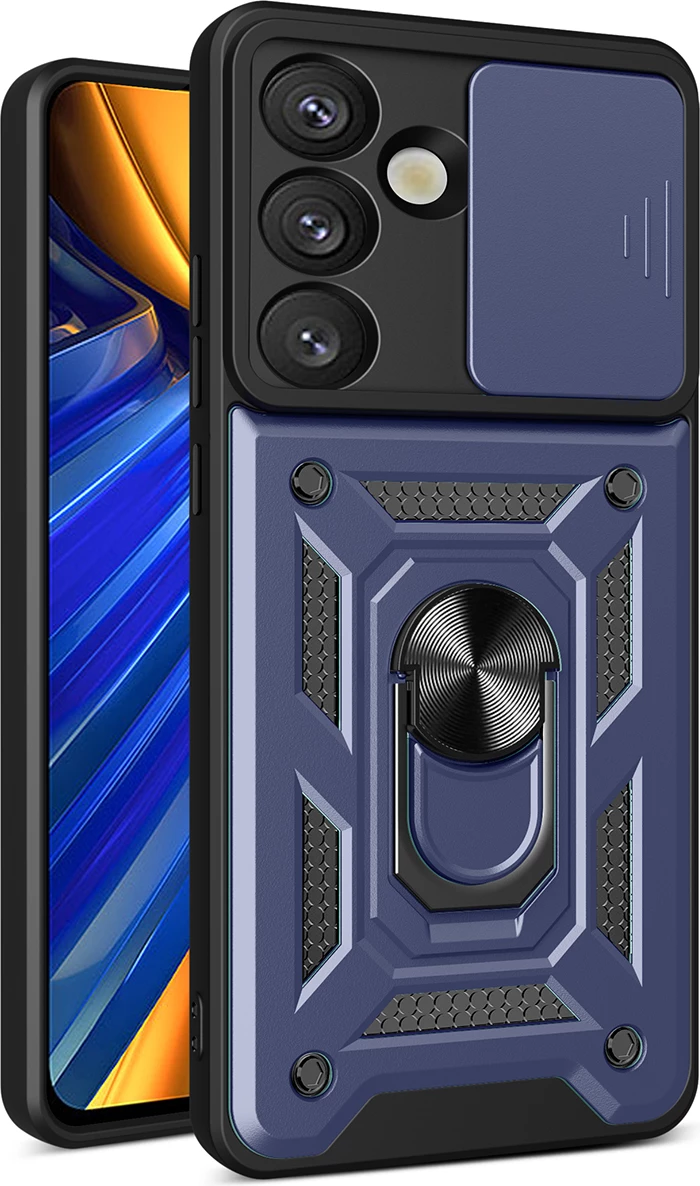 Mbështjellës Hurtel Hybrid Armor Camshield me kapak kamere dhe unazë metalike për Samsung Galaxy S25, Blu