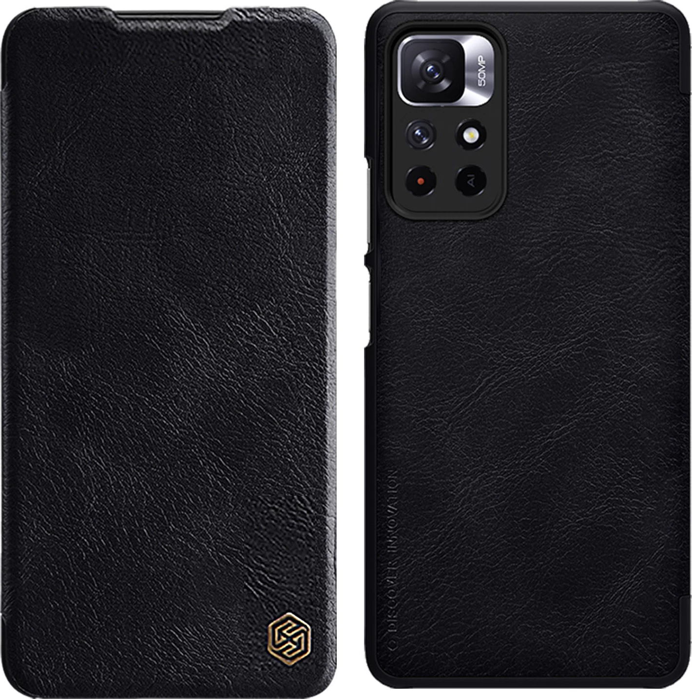 Mbështjellës Nillkin Qin Case për Xiaomi Redmi Note 11T 5G / 11S 5G / 11 5G (China) / Poco M4 Pro 5G, e zezë