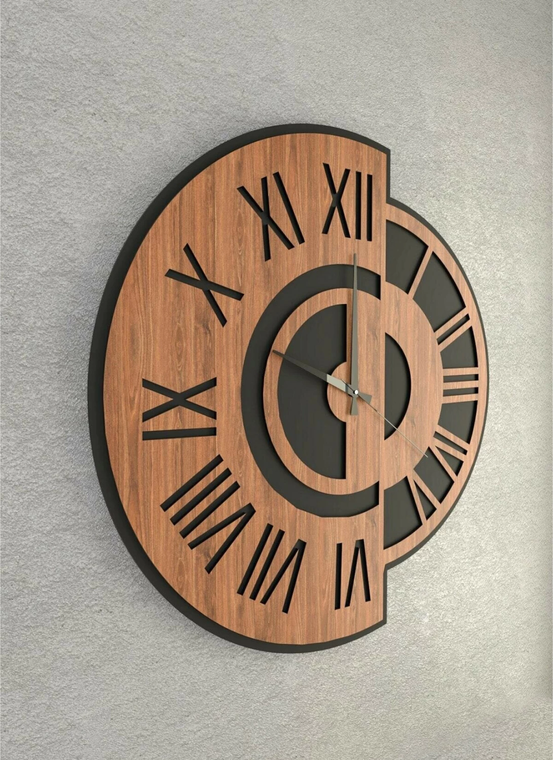 Orë muri metalike e zezë me MDF, FH7454, D41 cm