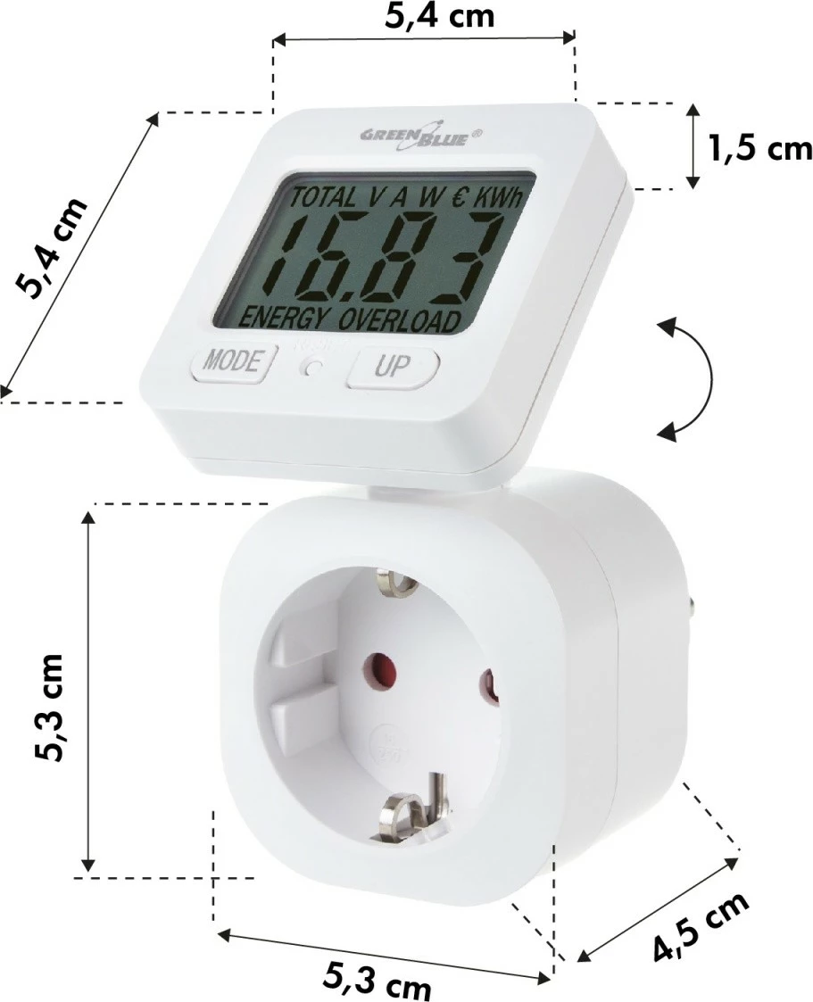Matës energjie GreenBlue GB615E, 3680W, ekran i kthyeshëm, i bardhë