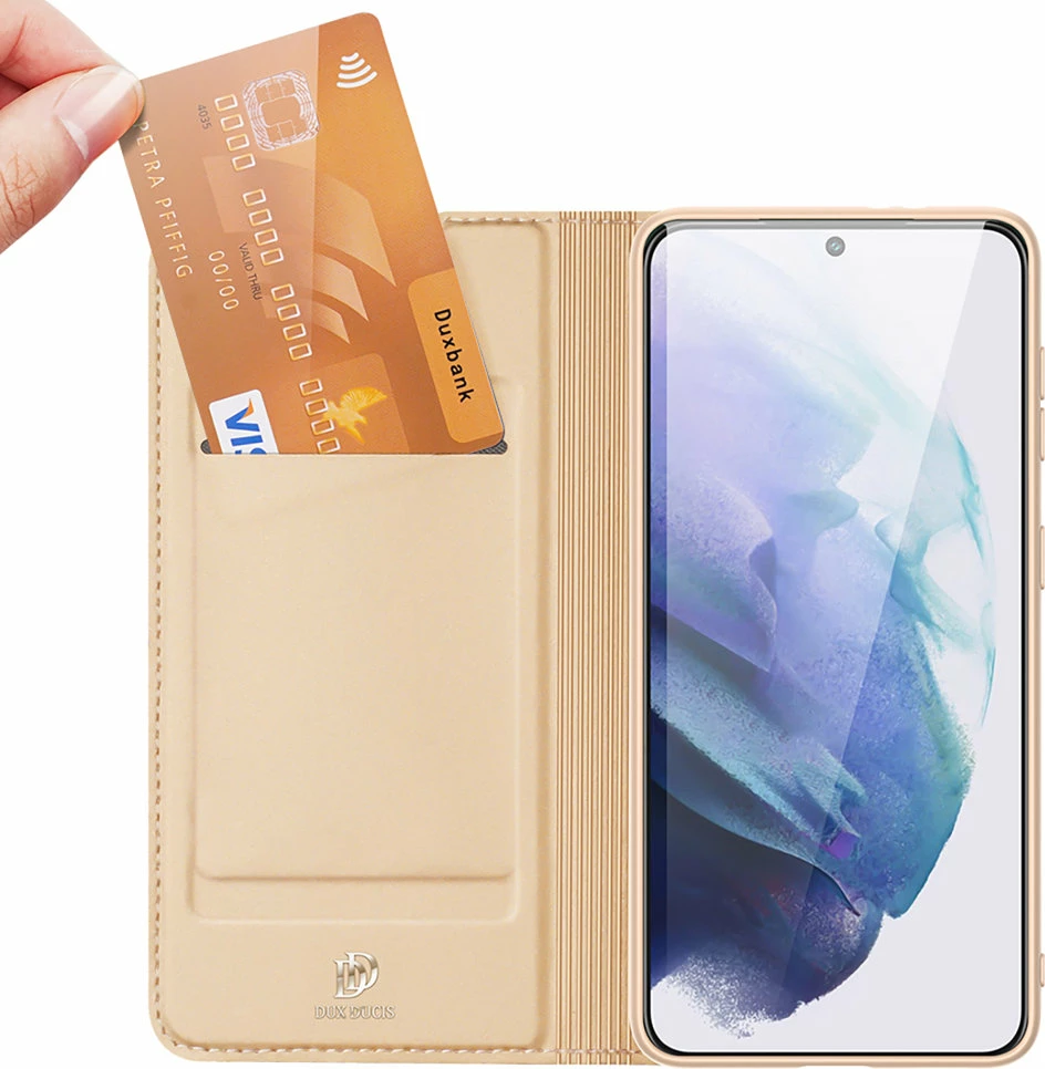Mbështjellës Dux Ducis Skin Pro për Samsung Galaxy S22+, lëkurë ekologjike, me xhep, me qëndrim, ari