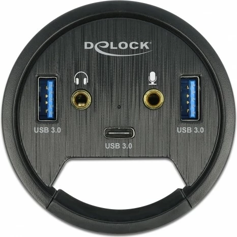 USB hub DeLOCK 3 porta, 1x USB Type-C, 2x USB Type-A, HD-Audio, e zezë