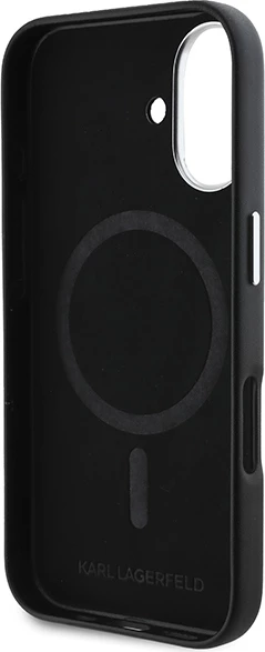 Mbështjellës Karl Lagerfeld FW Metal Plate MagSafe për iPhone 16 Plus, i zi