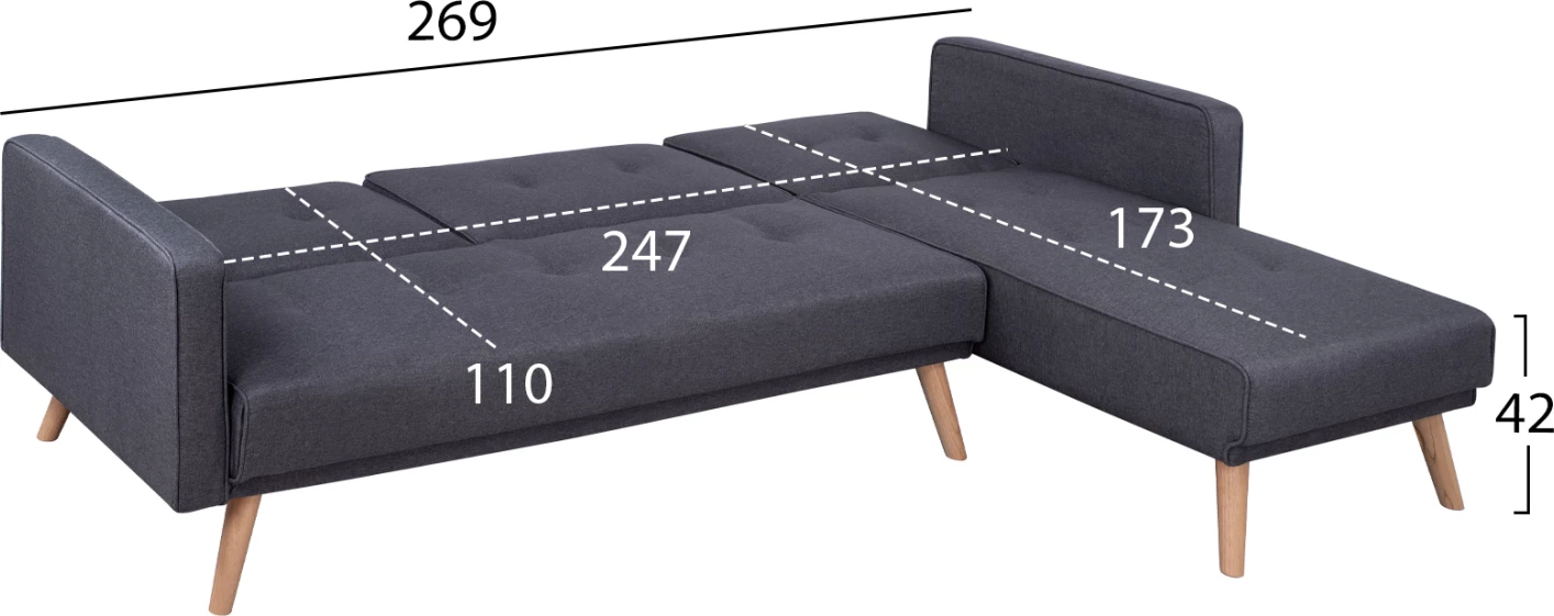 Kënd divan i kthyeshëm, krevat, material gri, Talia FH3153, 269x152x87cm