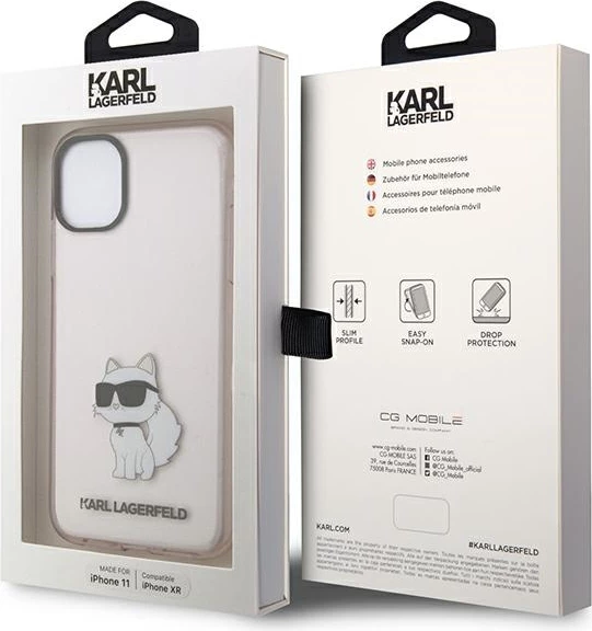 Mbështjellës Karl Lagerfeld KLHCN61HNCHTCP për iPhone 11/XR 6.1", i fortë, Choupette, rozë