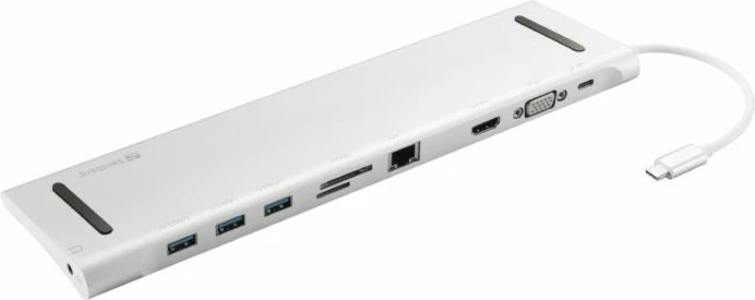 Docking station USB-C SANDBERG 136-31 10-në-1, HDMI 4K, VGA, Ethernet Gigabit, USB 3.0, PD 100W, argjend