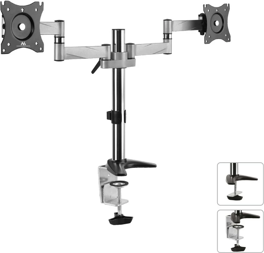 Mbajtës tavoline për dy monitorë Maclean MC-714, 13-27", alumin, zi/argjendtë