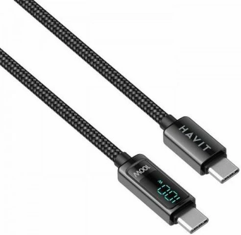 kabllo karikimi USB-C në USB-C HAVIT HV-CB6247, 100W, 2m, me LCD, e zezë
