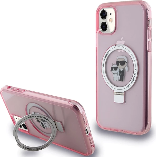 Mbështjellës Karl Lagerfeld Ring Stand Karl&Choupette MagSafe për iPhone 11/XR, rozë