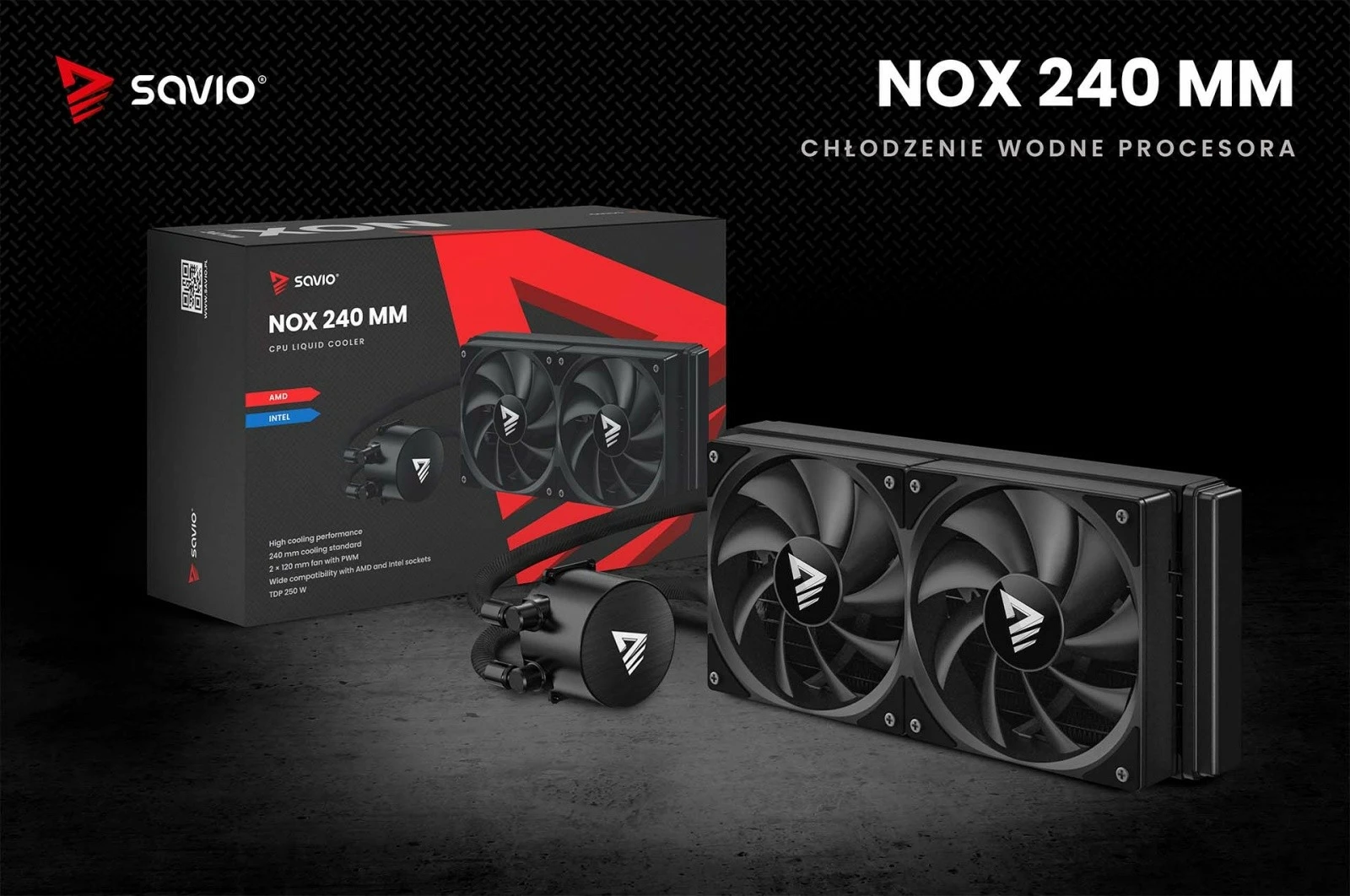 Ftohje me ujë për CPU, Savio NOX 240 mm, 2x120 mm PWM, TDP 250 W, pa ndriçim