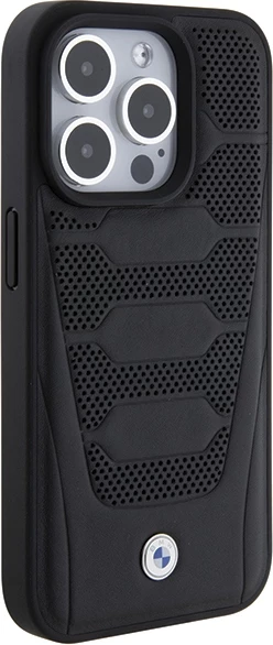 Mbështjellës BMW Leather Seats Pattern për iPhone 15 Pro Max, i zi