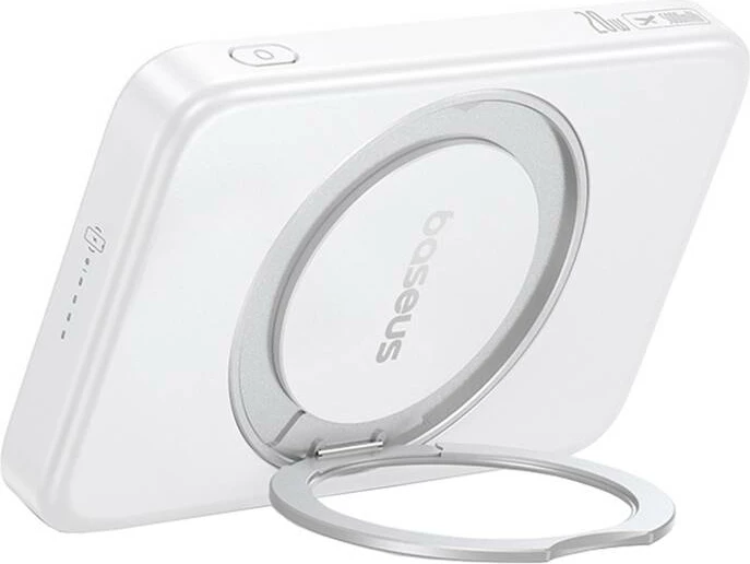 Powerbank magnetik me mbajtëse, Baseus PicoGo Qi2 P10076800213-01, 5000mAh, 20W, karikim wireless Qi2 15W, USB-C, e bardhë