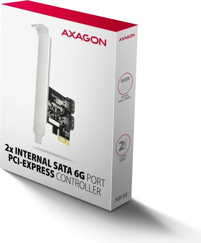 Kontroller PCIe AXAGON PCES-SJ2, 2x SATA 6G, JMB582, për kompjuter, i zi